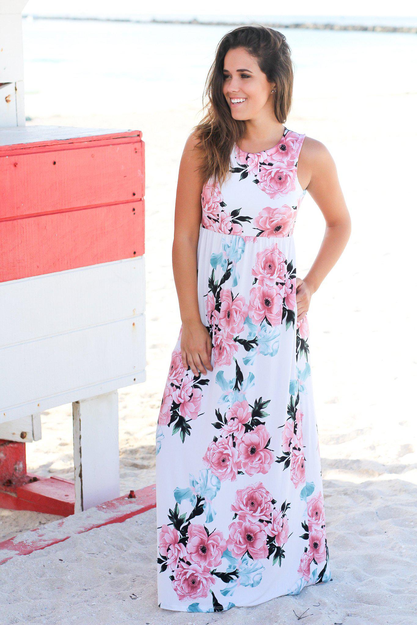 White and Pink Floral Maxi Dress | Maxi ...